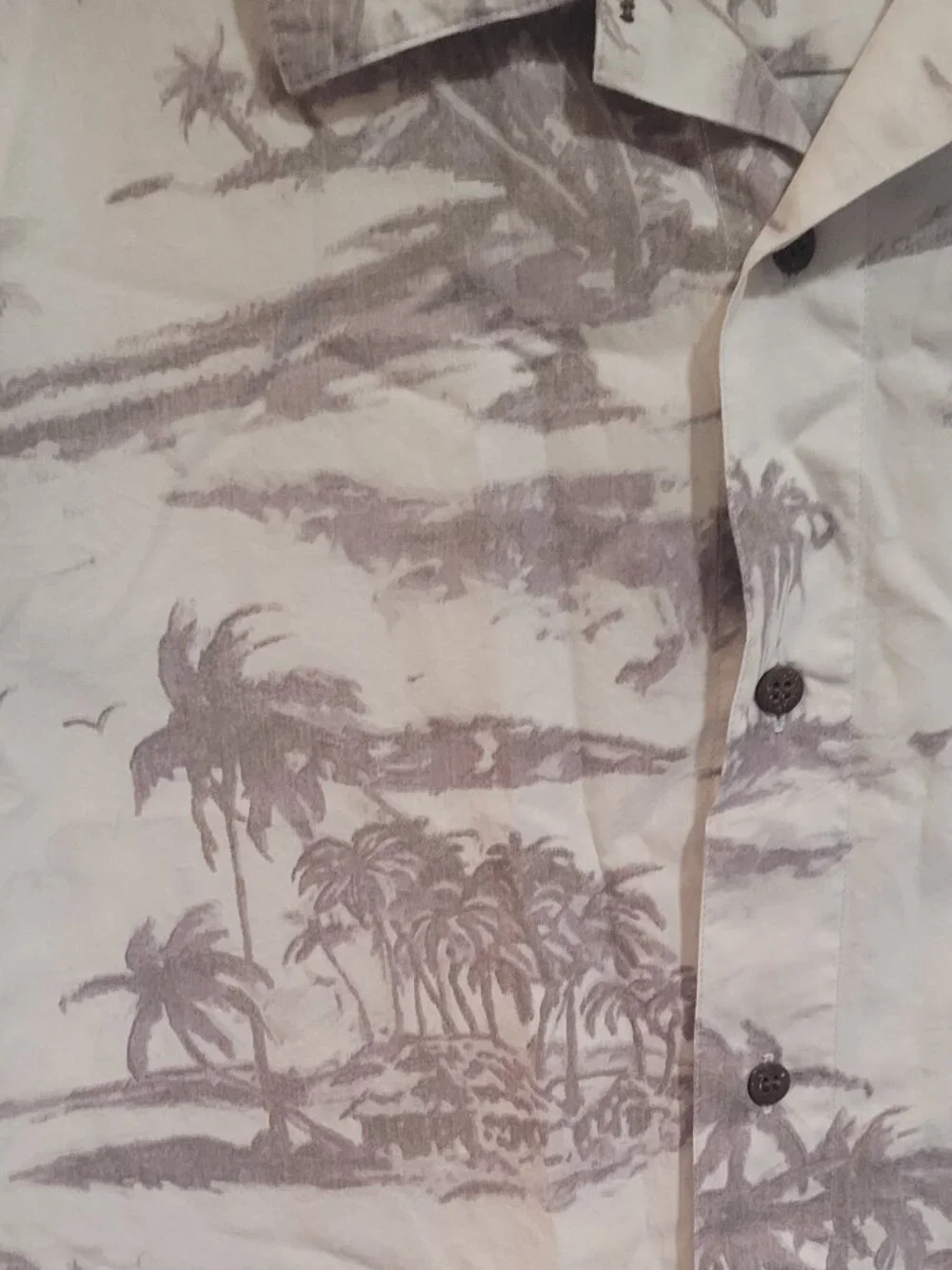 Men's Hawaiian Shirt XL SOLITUDE Gray White Cotton Short Slve Button Down Pocket